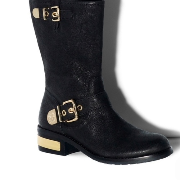 VINCE CAMUTO "Winchell" Pebbled Black Leather Moto Boots, SZ 10, So Cool! - Picture 2 of 7